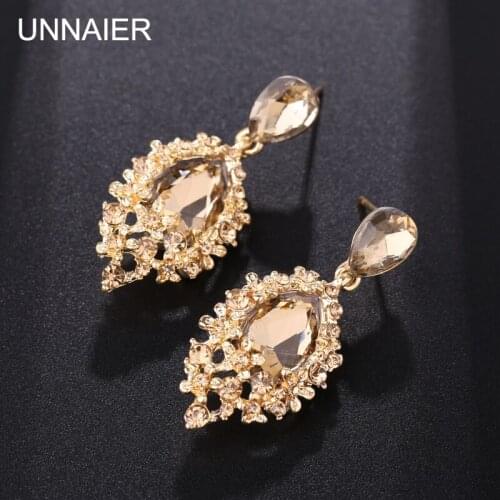 UNNAIER fashion Sweet and romantic Small floral Semi-precious stones Teardrop-shaped earring Female Rhinestone Ear jewelry