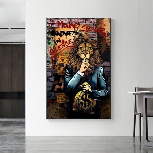 Nordic Graffiti Poster Lion Prints on Canvas Painting Money Motivational Street Wall Art Picture for Living Room Home Decor