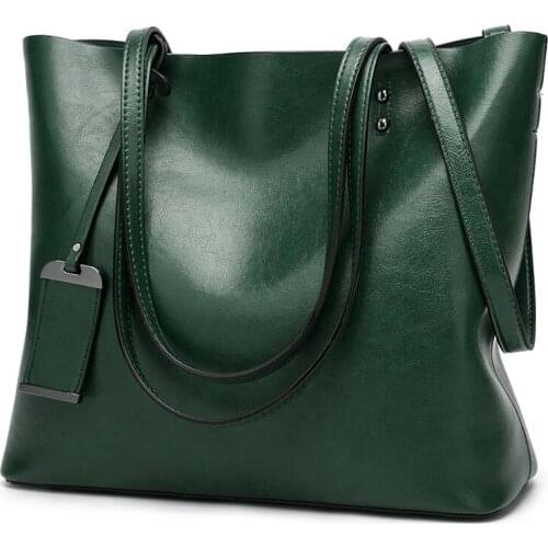 2021 New Soft Oil Wax PU Leather Handbag Womens Messenger bag Casual Tote Brand Green Brown Large Lady Shoulder Crossbody bags