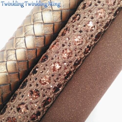 BROWN Glitter Fabirc, Weaving Faux Leather Fabric, Synthetic Leather Fabric Sheets For Bow A4 8"x11"Twinkling Ming XM406