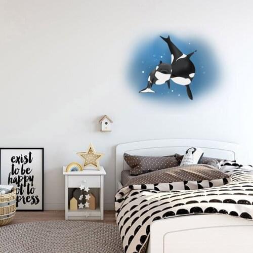 Three Ratels QC385 Friendly marine killer whales Cartoon animal in fairy tales wall stickers for kids