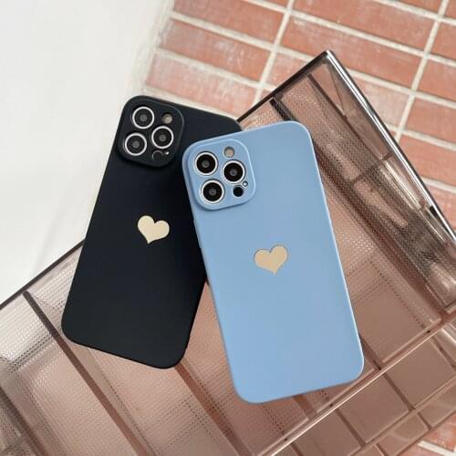 USLION Plating Heart Soft TPU Phone Lens Protection Covers For iPhone 11 12 Pro XS Max 7 8 Plus X XR XS Pure Color Coque Funda