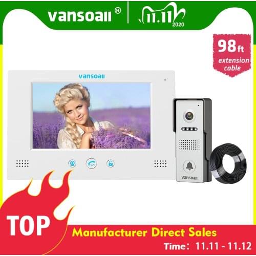 VANSOALL Visual Intercom Doorbell 7'' TFT LCD Wired Video Door Phone Outdoor IR Camera System Support Unlock With 30m Cable