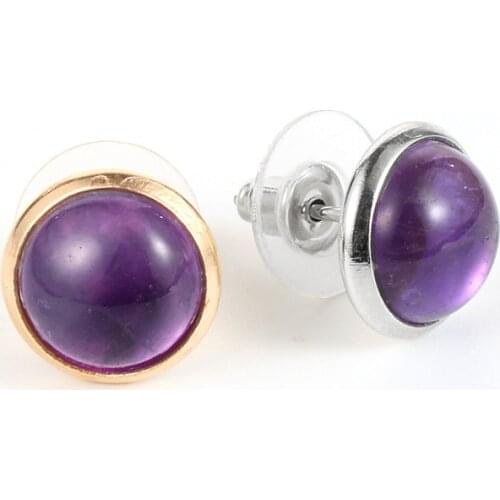 Women 10mm Natural Amethysts Round Beads Earring Stud Tiger Eye Onyx Lapis Lazuli Opal Gem Stone Opal Pierced Push Ear Jewelry