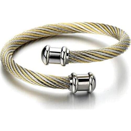 2019 New Arrival Twisted Women Bracelet Bangle With Black and Silver Color Stainless Steel Jewelry Cuff Bangles For Party Gift