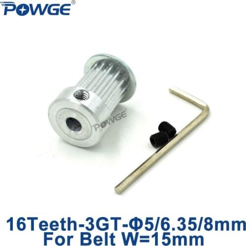 POWGE 1pcs 16 Teeth 3GT Timing Pulley Bore 5/6.35/8mm for width 15mm GT3 3MGT Synchronous Belt Small Backlash pulley 16Teeth 16T