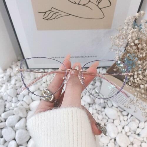 0~10.00 Cat Eye Plastic Alloy Anti Blue Glasses Frames Ultralight Women Optical Fashion Computer Glasses