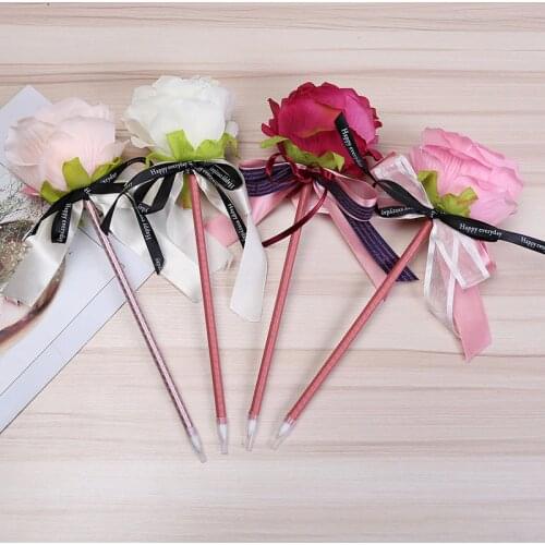 1PCS Creative Simulation Rose Flower Bow Ballpoint Pen Valentines Day Ballpoint Pens Writing Pen Wedding Gift Pen Office Supply