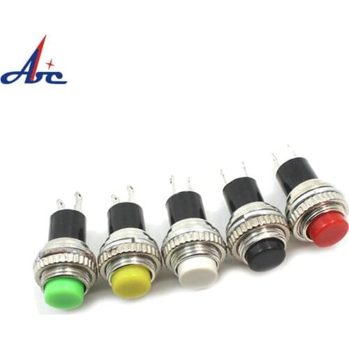 10pcs White Red Green Blue Black Yellow Panel Mount Round Normal Open NO 10mm Momentary OFF-(ON) Push button Switches DS-314