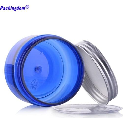 10pcs Plastic Jar Blue Cosmetic Containers with Aluminum Cap Lotion Cream Box Lids Pot Refill Empty Navy Bottle 50g 100g 150g