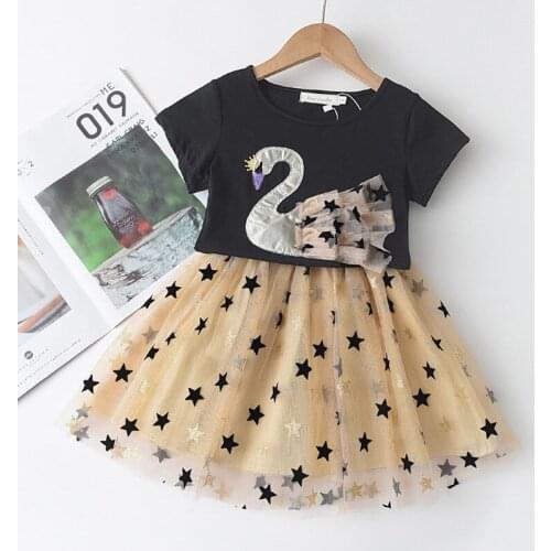 2021 New Summer Kids Baby Girls Cartoon Pattern Dress Children Star Pattern Mesh Dresses Party Costumes Suit Baby Clothing 3-7Y
