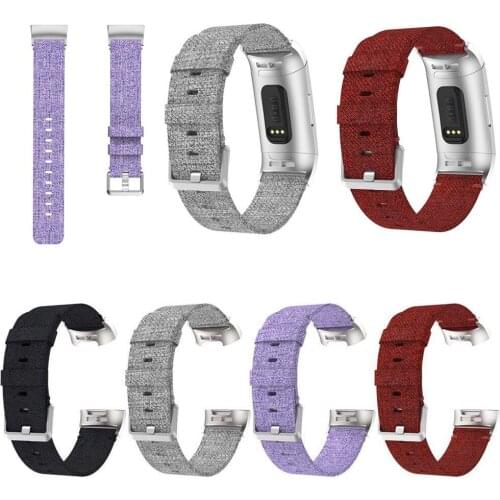 4 Colors Woven Canvas Fabric Replacement Wristband Wrist Band Strap Replacement For Fitbit Charge 3 For Outdoor Fitness Running