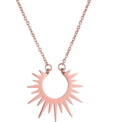 AMORUI Sunshine Hip Hop Pendant Necklaces Stainless Steel Rose Color Rock Necklaces For Women Men Jewelry