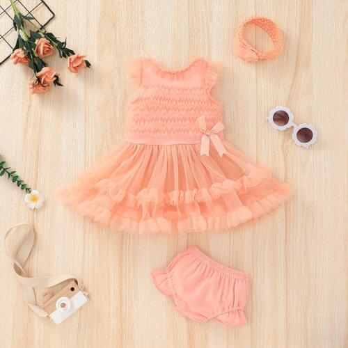Childrens girl short-sleeved suit summer baby pink romper dress suit fashion baby bow lace cute two-piece briefs