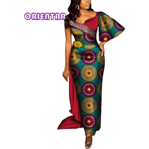2020 Long African Dresses for Women Sexy One Shoulder Bodycon Ankara Dress Bazin Riche African Print Floor-Length Dress WY6914