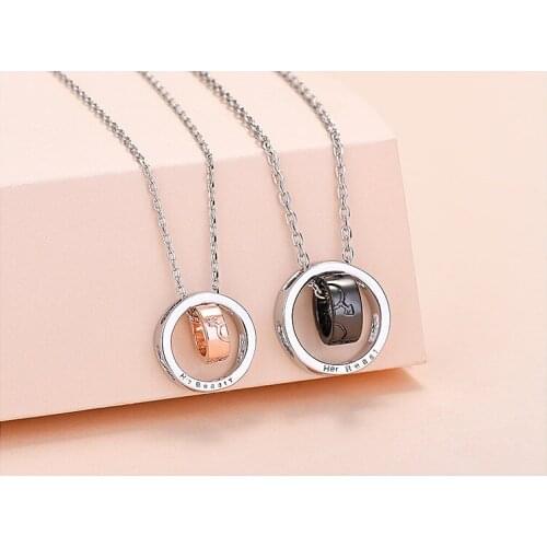 Lyvior Double Ring Couple Necklace Female Personality Circle Pendant Trend Fashion Jewelry Romatic for Women Girl Boyfriend