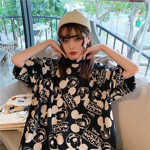 Disney Mickey Printing Tshirt Tops Summer casual oversized Women T-shirts Ulzzang Streetwear Harajuku short sleeve tshirt