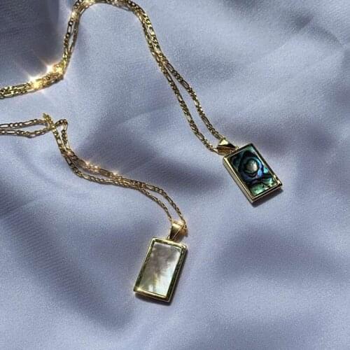 Geometric Necklace Gold Plated Square Pendant Charm Link Chain Mom Daughter Jewelry