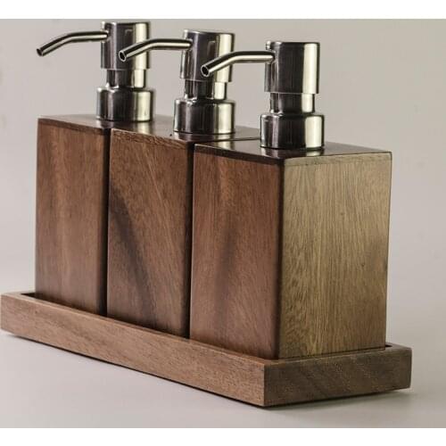 Classic black walnut wooden shower gel shampoo storage bottle Travel carrying liquid bottle