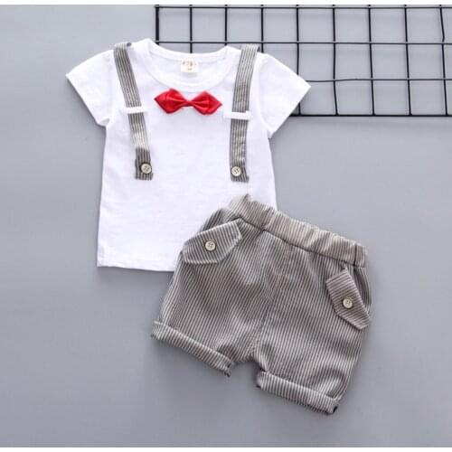 Toddler baby boys summer Gentleman suit short sleeve fashion Bow T-shirt +shorts set children Kids Outfits clothes for boy CM