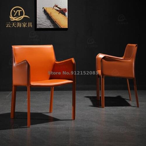 Nordic saddle leather chair home dining chair living room backrest stool net red bedroom makeup chair sales office negotiation