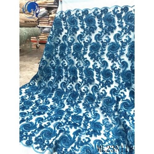 Beautifical african lace fabrics Top sale embroidery lace nigerian fabric with sequins net lace fabric for dress ML23N118