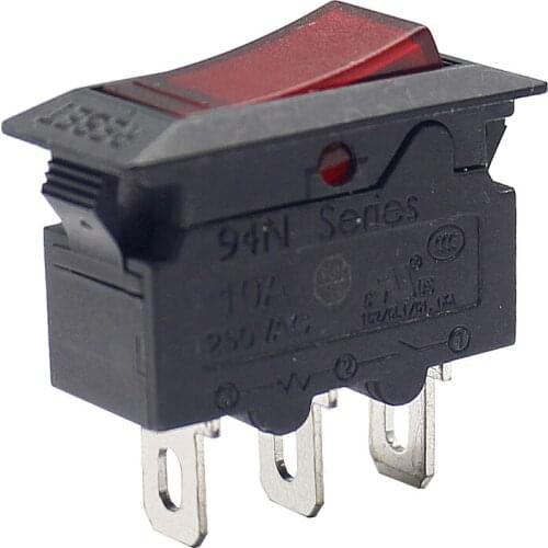 KUOYUH 10A Red Light Black Housing Overload Protection Rocker Switch Snap Circuit Breaker