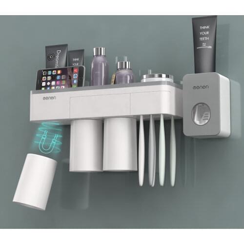 Two-piece Magnetic Adsorption Toothbrush Holder Automatic Toothpaste Squeezer Dispenser Storage Rack Bathroom Accessories Set