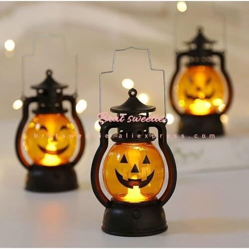 Halloween Party Mini Skull Pumpkin LED Lantern with Handle Halloween Decorations for Home Outdoor Holiday Bar Party Light