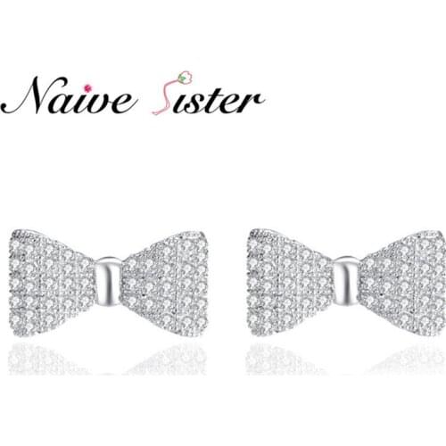 Fashion Cute Bowknot Stud Earrings For Women White Gold Color Full AAA Cubic Zirconia Paved Best Party Jewelry Gift Wholesale