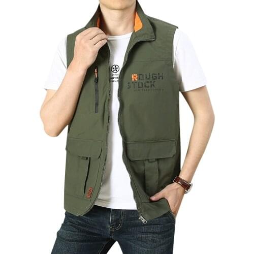 MAIDANGDI Mens Summer Vest Waistcoat Jackets 2021 New Color Stand Collar Climbing Hiking Work Sleeveless With Many Pocket Tops