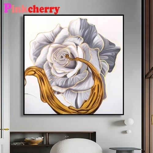 Home decoration full square round drill 5d diy diamond painting embroidery white gold flower 3D cross stitch diamond mosaic kits