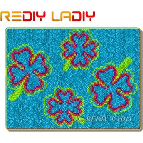 Latch Hook Rug Kits Crocheting Carpet Rug Blue Flowers Acrylic Yarn Printed Canvas Cushion Mat Crochet Tapestry Arts & Crafts