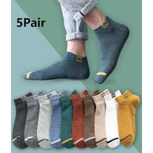 5Pair Fashion Men Spring and Summer Thin Boat Socks Solid Color Breathable Cotton Sports Women Running Hiking