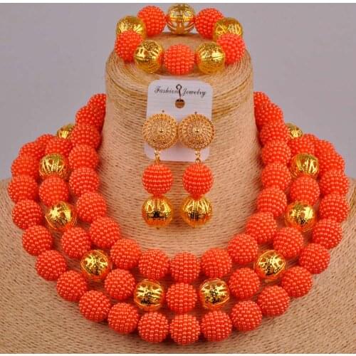 Orange african necklace costume african jewelry set women nigerian beads nigerian wedding set ZZ23