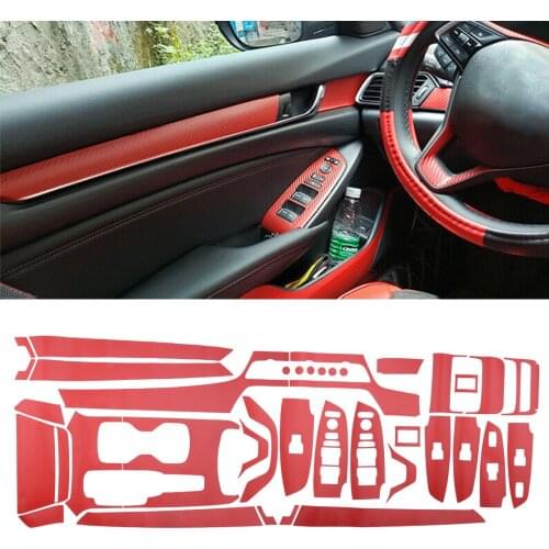 Plastic Interior Decoration Decor Trim Sticker Styling Red Carbon Fiber Style Car Kit Fit For Honda Accord 2018 2019 2020
