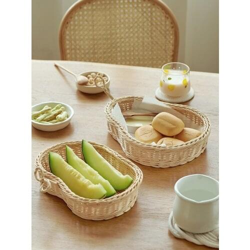 Rattan Basket Household Hand-Woven Small Basket Desktop Storage Storage Basket Sundries Fruit Snacks Kitchen