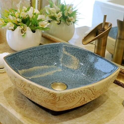 Rectangular Bathroom Lavabo Ceramic Counter Top Wash Basin Cloakroom Hand Painted Vessel Sink bathroom sinks antique sink