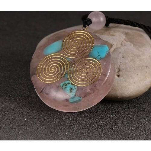 Pink Crystal Turquoises Orgone Pendant Amulet Tumbled Stone Necklace Orgonite Energy Generator Soothe The Soul Pendule Jewelry