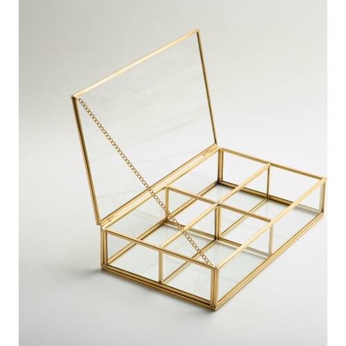 Jewelry Accessories Makeup Box Glass Organizer Clamshell Gold Brass İskandinav 25x15x6cm