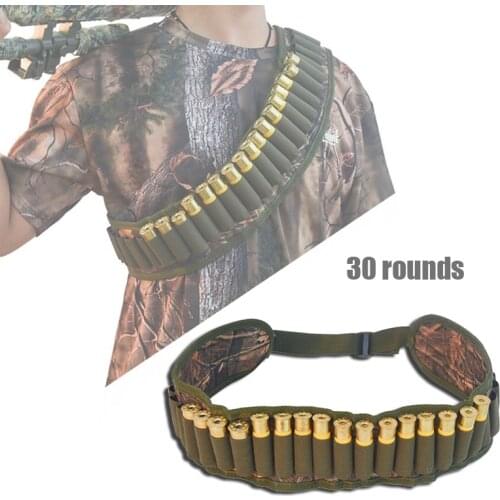 Tactical 30 Rounds Ammo Shell Holder 12/20 Gauge Bullet Pouch Shotgun Shell Bandolier Waist Shoulder Cartridges Belt for Hunting