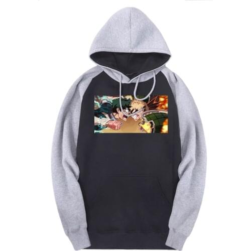 My Hero Academy Raglan Hooded Sweatshirts Men Warm Clothing Streetwear Fall Winter Solid Hoodies Male Hip Hop Moleton Masculino
