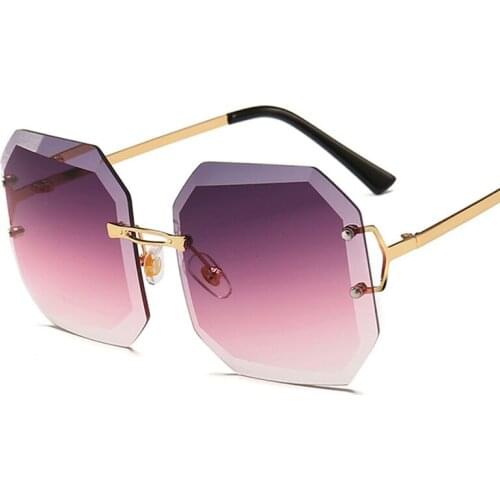 Trend Vintage Square Sunglasses Women Purple Clear Glasses Frameless Metal Frame Sun Glasses For Woman Female Shades Eyewear