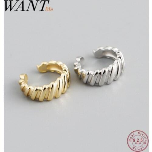 WANTME 925 Sterling Silver Punk Rock Unisex Goth Ear Clip Earrings for Women Men 1pcs Minimalism Ear Cuff Earrings Jewelry Gift