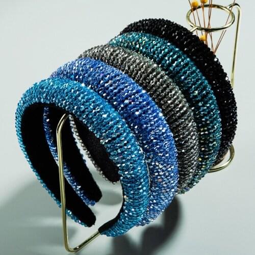 Women Baroque Hair Bands Peacock Blue Solid Crystal Beads Hair Accessories Holder For Girls Women Velvet Bohemia DIY Headbands