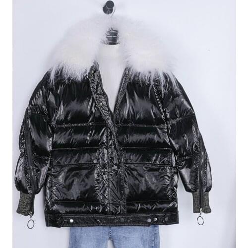 Down jacket women 2020 new winter Korean style short fashion thick lamb large fur collar shiny coat