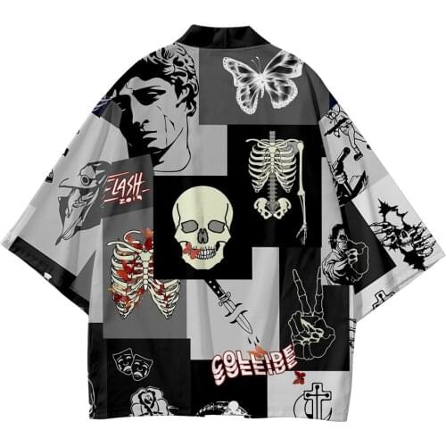 Plus Size 5XL 6XL Skull Print Beach Japanese Style Kimono Streetwear Men Women Cardigan Cosplay Haori Yukata Harajuku Tops Robe