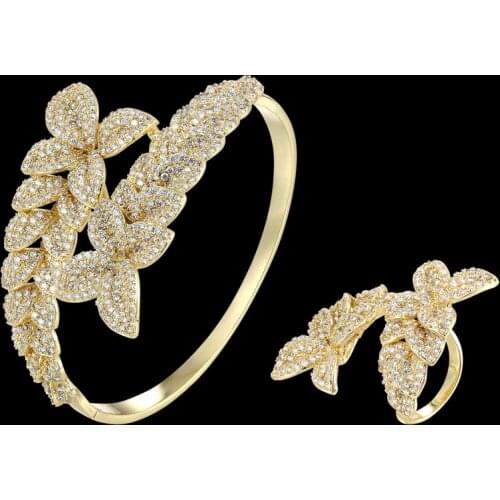 Zlxgirl jewelry Nice butterfly shape women Full Mirco Paved Microl Zirconia Geometry Design Women Bracelet Bangle Ring Set Dress