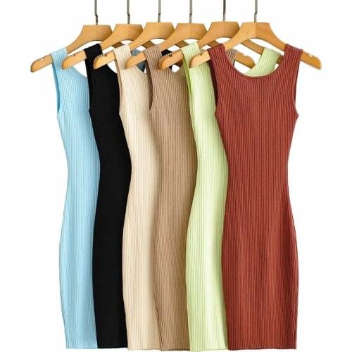 Womens Fashion Pros and Cons Wear Cross-holing Chest Threaded Vest Knitted Dress