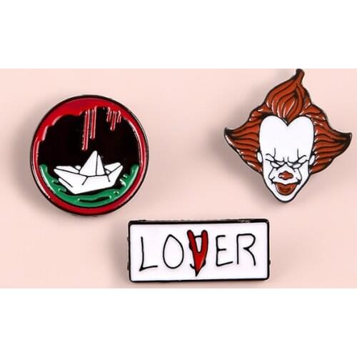 Horror Movie Clown Badge Cartoon We All Float Down Here Paper Boat Enamel Brooch Halloween Pin Fashion Lapel Backpack Jewelry